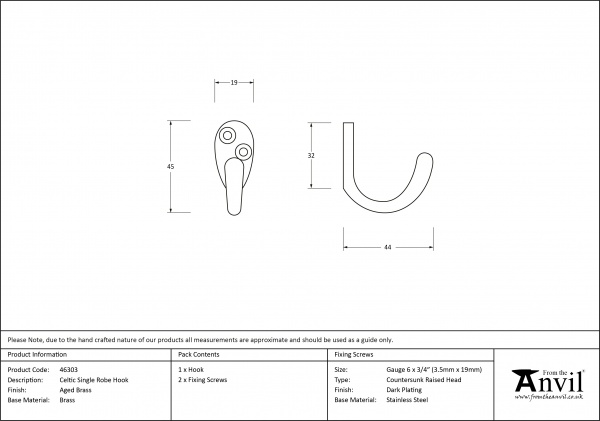 Aged Brass Celtic Single Robe Hook