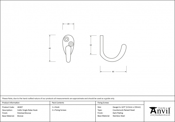 Polished Bronze Celtic Single Robe Hook