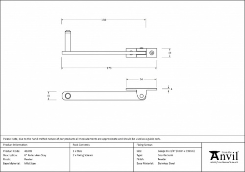 Pewter 6'' Roller Arm Stay