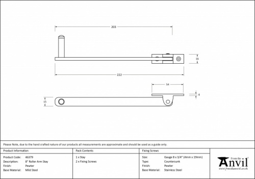 Pewter 8'' Roller Arm Stay