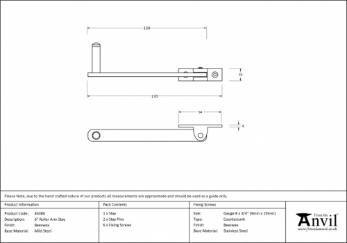 Beeswax 6'' Roller Arm Stay