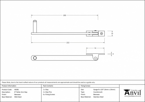 Beeswax 8'' Roller Arm Stay