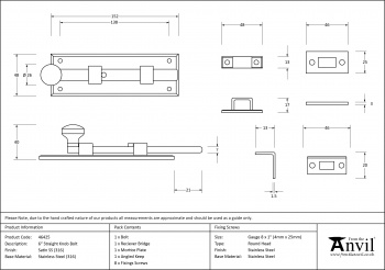 Satin Marine SS (316) 6'' Universal Bolt