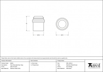 Satin Marine SS (316) Floor Mounted Door Stop