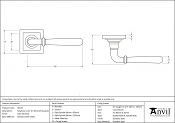 Satin Marine SS (316) Newbury Lever on Rose Set (Square)