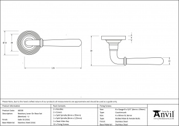 Satin Marine SS (316) Newbury Lever on Rose Set (Beehive) - Unsprung