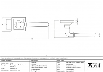 Satin Marine SS (316) Newbury Lever on Rose Set (Square) - Unsprung