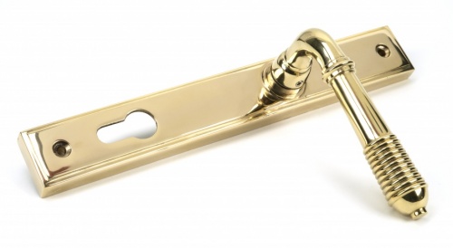 Polished Brass Reeded Slimline Lever Espag. Lock Set