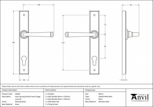 Polished Brass Avon Slimline Lever Espag. Lock Set