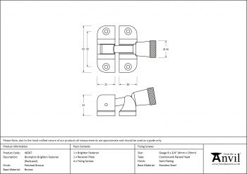 Polished Bronze Brompton Brighton Fastener (Radiused)