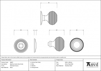 Polished Chrome Beehive Centre Door Knob