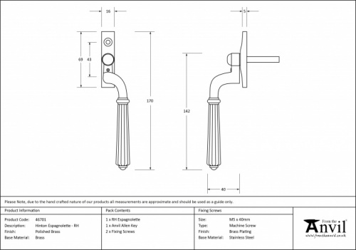 Polished Brass Hinton Espag - RH