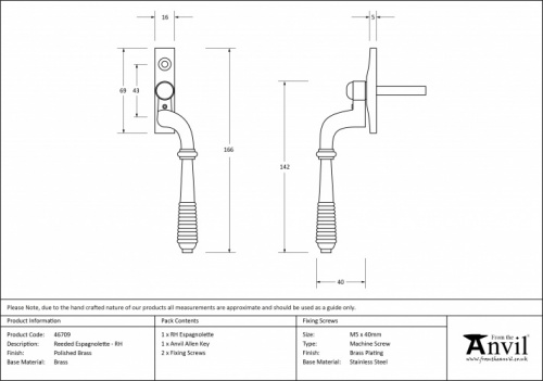 Polished Brass Reeded Espag - RH