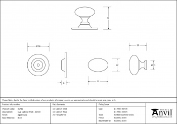 Aged Brass Oval Cabinet Knob 33mm