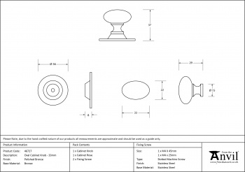 Polished Bronze Oval Cabinet Knob 33mm