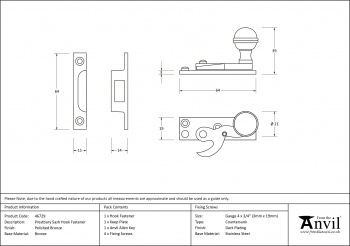 Polished Bronze Prestbury Sash Hook Fastener