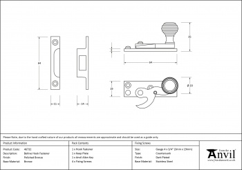 Polished Bronze Beehive Sash Hook Fastener