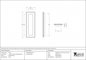 Polished Brass 175mm Art Deco Rectangular Pull