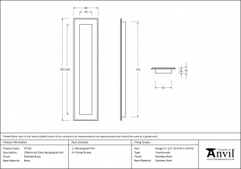 Polished Brass 250mm Art Deco Rectangular Pull