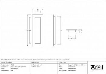 Polished Brass 175mm Plain Rectangular Pull