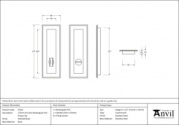 Polished Brass 175mm Art Deco Rectangular Pull - Privacy Set