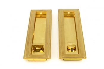 Polished Brass 250mm Art Deco Rectangular Pull - Privacy Set