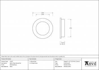 Polished Brass 60mm Plain Round Pull