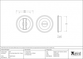 Polished Chrome 60mm Art Deco Round Pull - Privacy Set