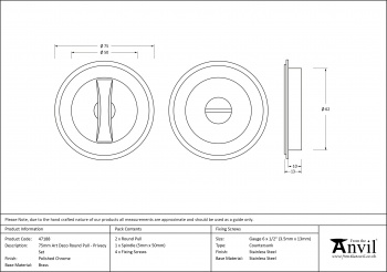 Polished Chrome 75mm Art Deco Round Pull - Privacy Set