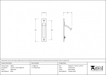 Aged Brass 125mm x 25mm Edge Pull