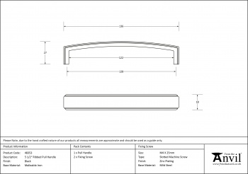 Black 5 1/2'' Ribbed Pull Handle