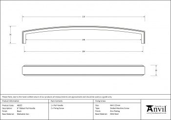 Black 9'' Ribbed Pull Handle