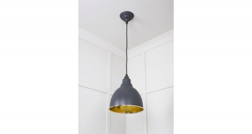 Hammered Brass Brindley Pendant in Slate