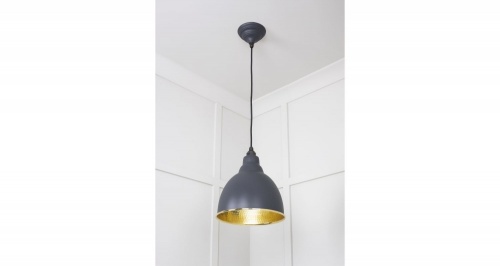 Hammered Brass Brindley Pendant in Slate