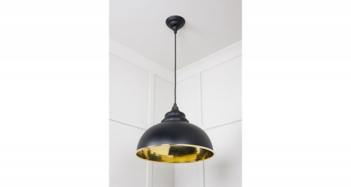 Hammered Brass Harborne Pendant in Elan Black