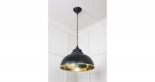 Hammered Brass Harborne Pendant in Elan Black