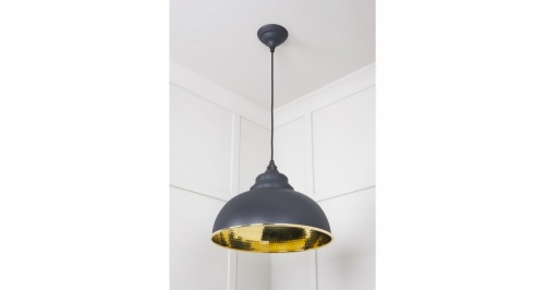 Hammered Brass Harborne Pendant in Slate