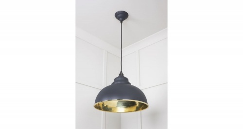 Hammered Brass Harborne Pendant in Slate