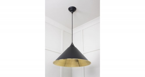 Hammered Brass Hockley Pendant in Elan Black