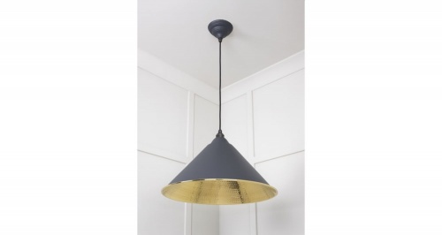 Hammered Brass Hockley Pendant in Slate