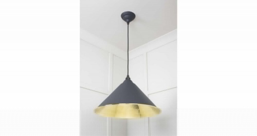 Hammered Brass Hockley Pendant in Slate