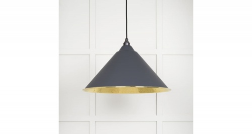 Hammered Brass Hockley Pendant in Slate