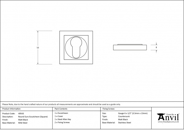 Matt Black Round Euro Escutcheon (Square Rose)