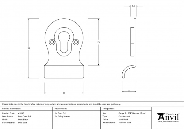 Matt Black Euro Door Pull