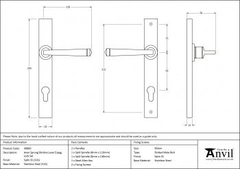 Satin Marine SS (316) Avon Slimline Lever Espag. Lock Set