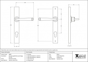 Polished Marine SS (316) Avon Slimline Lever Espag. Lock Set