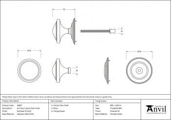 Polished Marine SS (316) Art Deco Centre Door Knob