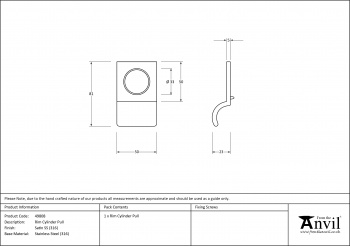 Satin Marine SS (316) Rim Cylinder Pull