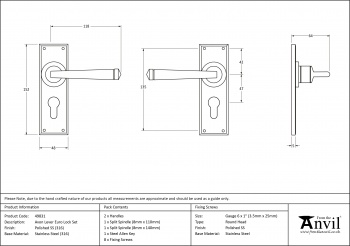 Polished Marine SS (316) Avon Lever Euro Lock Set