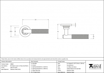 Satin Marine SS (316) Brompton Lever on Rose Set (Plain)